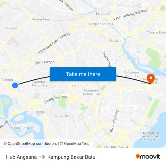 Hub Angsana to Kampung Bakar Batu map
