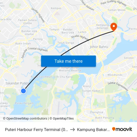 Puteri Harbour Ferry Terminal (0008130) to Kampung Bakar Batu map