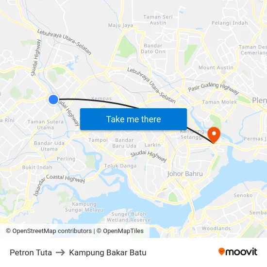 Petron Tuta to Kampung Bakar Batu map