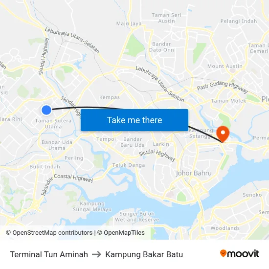 Terminal Tun Aminah to Kampung Bakar Batu map