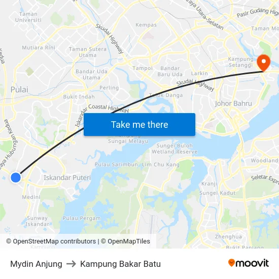 Mydin Anjung to Kampung Bakar Batu map