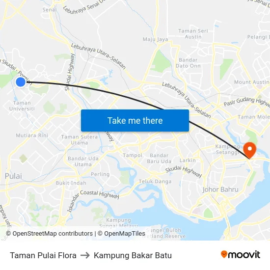 Taman Pulai Flora to Kampung Bakar Batu map