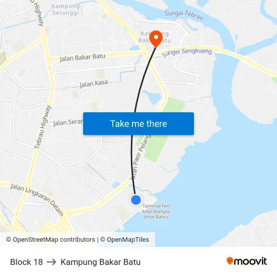 Block 18 to Kampung Bakar Batu map