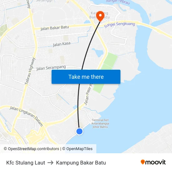 Kfc Stulang Laut to Kampung Bakar Batu map