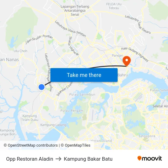 Opp Restoran Aladin to Kampung Bakar Batu map
