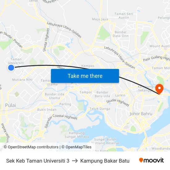 Sek Keb Taman Universiti 3 to Kampung Bakar Batu map