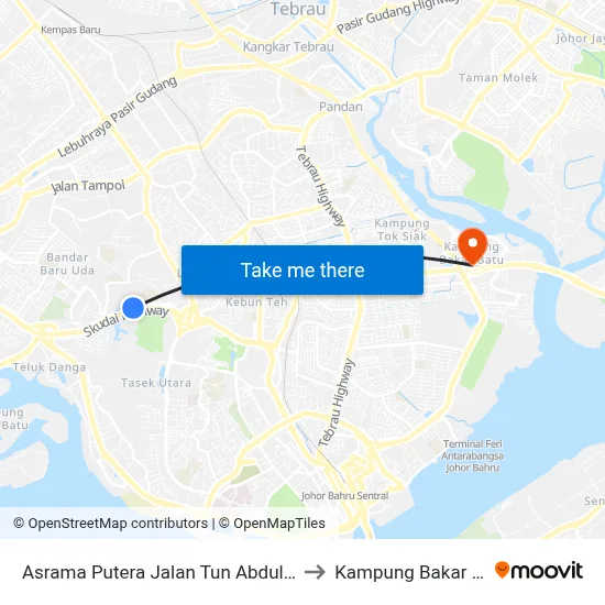 Asrama Putera Jalan Tun Abdul Razak to Kampung Bakar Batu map