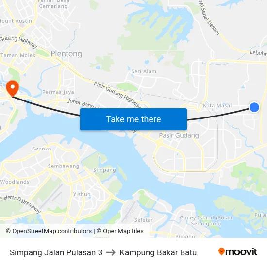 Simpang Jalan Pulasan 3 to Kampung Bakar Batu map