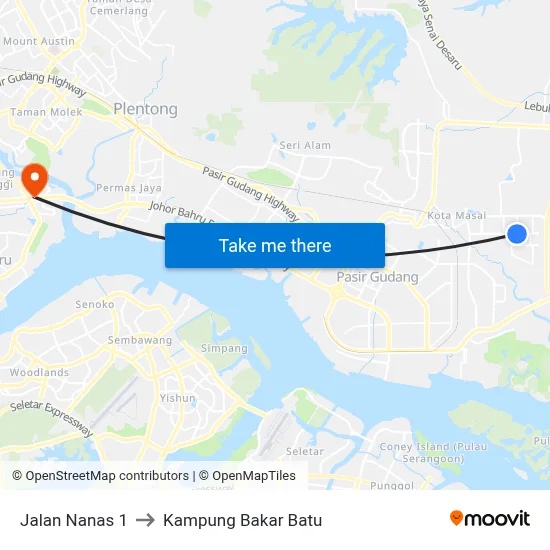 Jalan Nanas 1 to Kampung Bakar Batu map