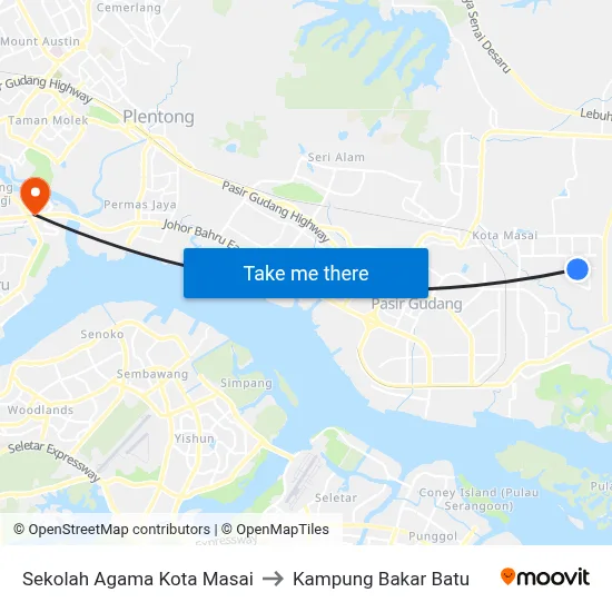 Sekolah Agama Kota Masai to Kampung Bakar Batu map