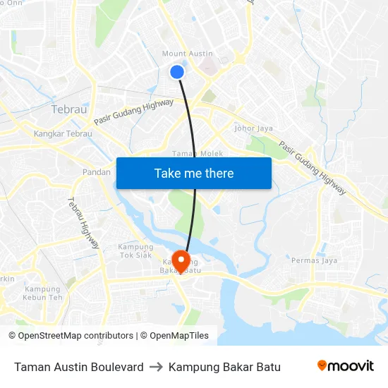 Taman Austin Boulevard to Kampung Bakar Batu map