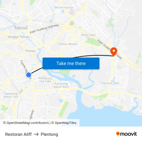 Restoran Aliff to Plentong map