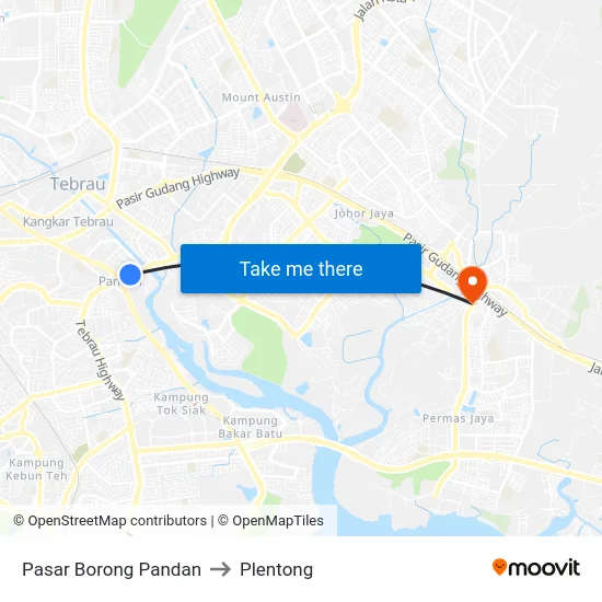 Pasar Borong Pandan to Plentong map