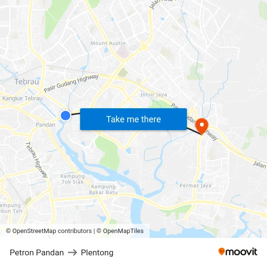 Petron Pandan to Plentong map
