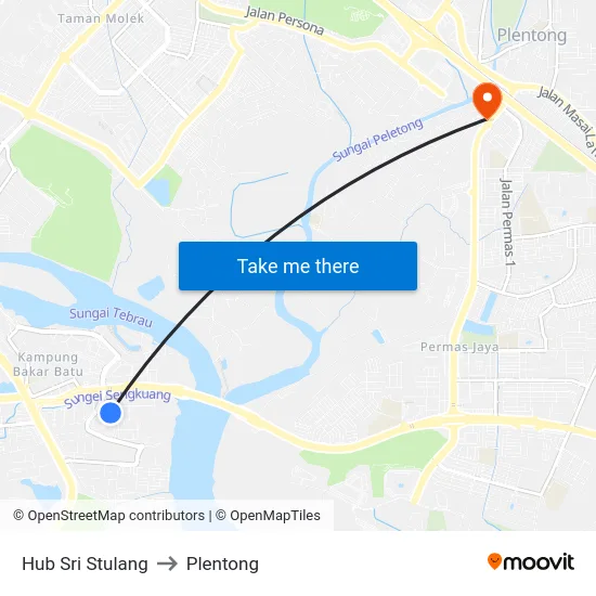 Hub Sri Stulang to Plentong map