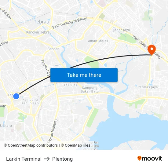 Larkin Terminal to Plentong map