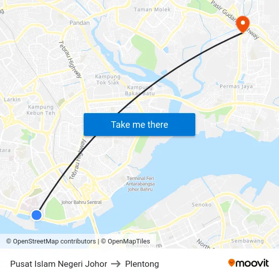 Pusat Islam Negeri Johor to Plentong map