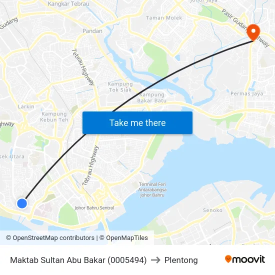 Maktab Sultan Abu Bakar (0005494) to Plentong map