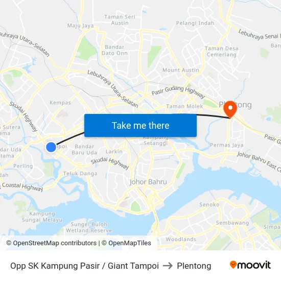 Opp SK Kampung Pasir / Giant Tampoi to Plentong map