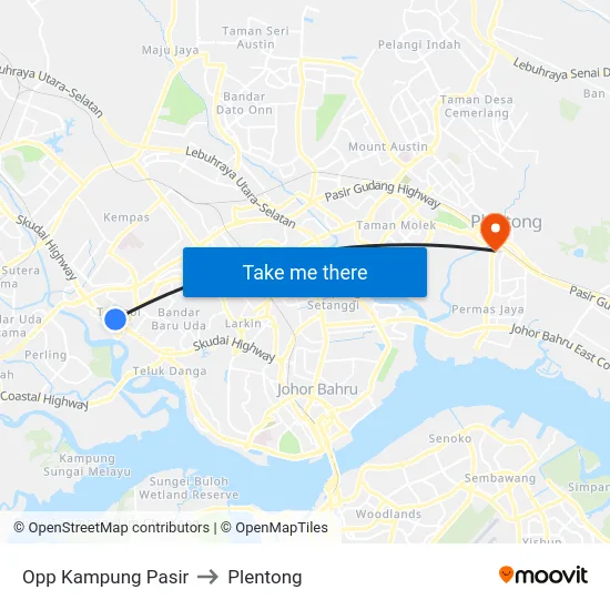Opp Kampung Pasir to Plentong map