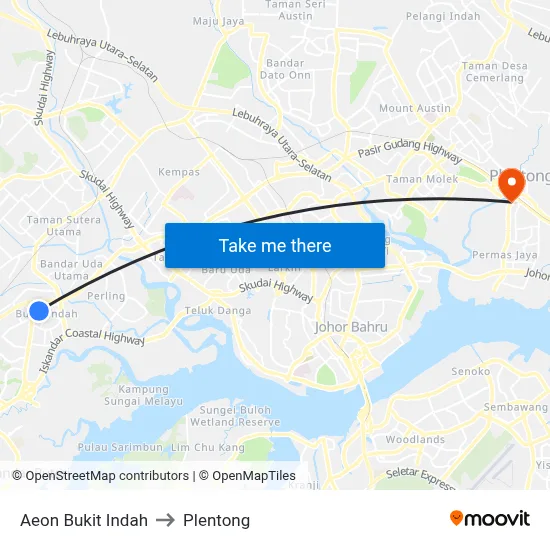 Aeon Bukit Indah to Plentong map