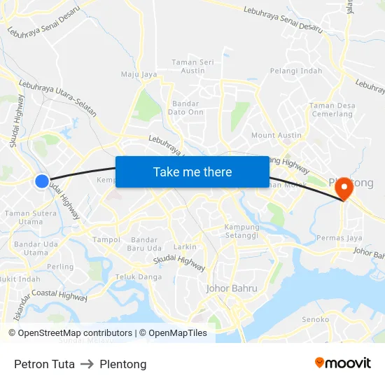 Petron Tuta to Plentong map