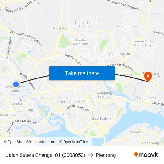 Jalan Sutera Chengal 01 (0008050) to Plentong map