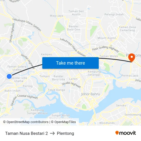 Taman Nusa Bestari 2 to Plentong map