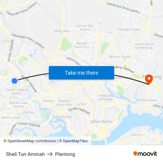 Shell Tun Aminah to Plentong map