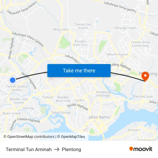 Terminal Tun Aminah to Plentong map