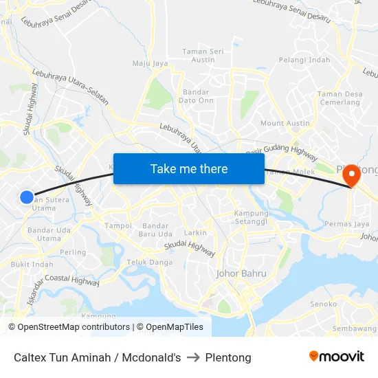 Caltex Tun Aminah / Mcdonald's to Plentong map