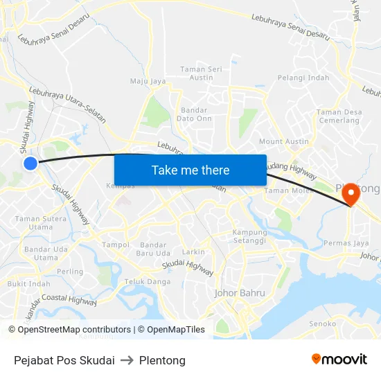 Pejabat Pos Skudai to Plentong map