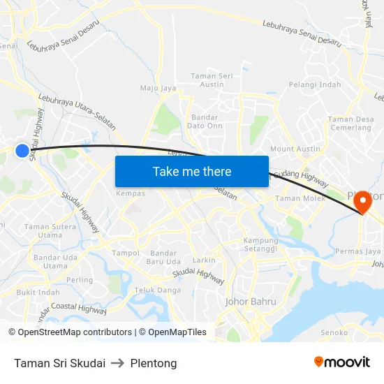 Taman Sri Skudai to Plentong map