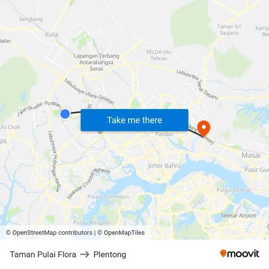 Taman Pulai Flora to Plentong map