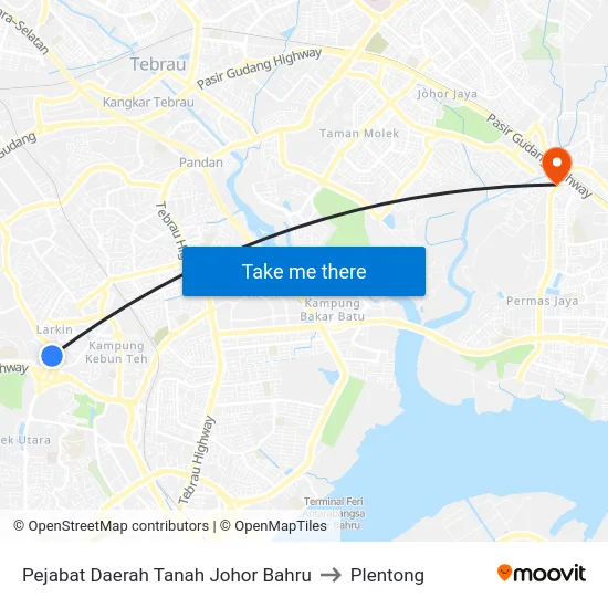 Pejabat Daerah Tanah Johor Bahru to Plentong map