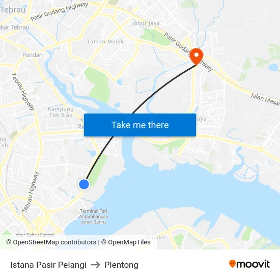 Istana Pasir Pelangi to Plentong map