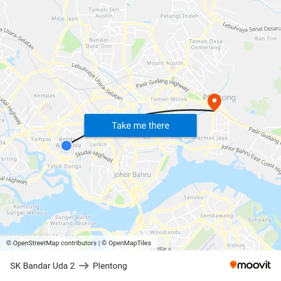 SK Bandar Uda 2 to Plentong map
