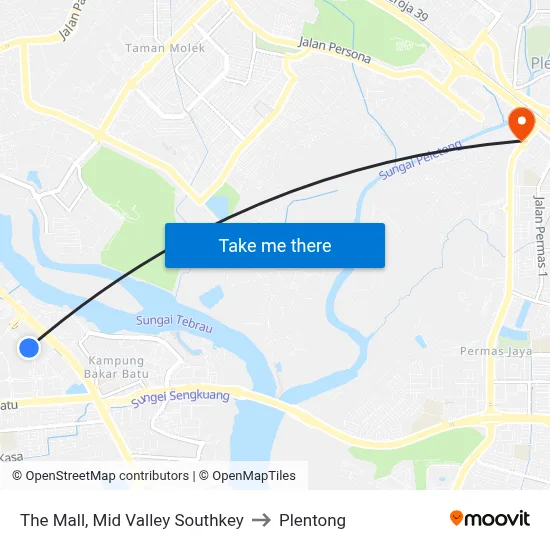 The Mall, Mid Valley Southkey to Plentong map