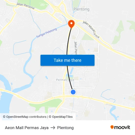 Aeon Mall Permas Jaya to Plentong map