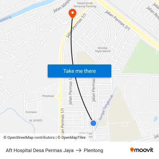 Aft Hospital Desa Permas Jaya to Plentong map