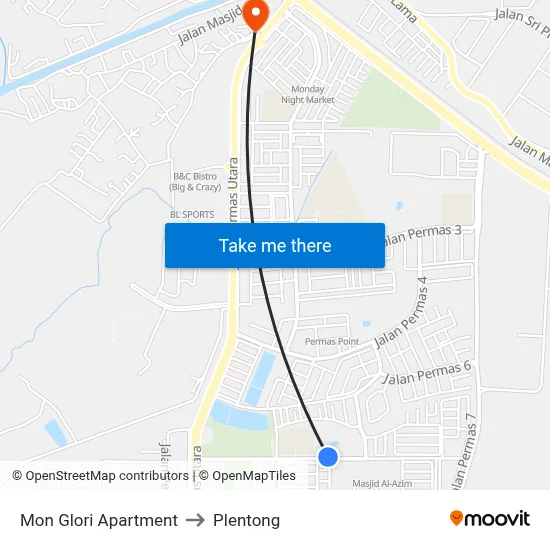 Mon Glori Apartment to Plentong map