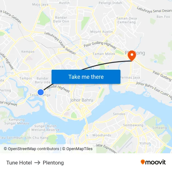 Tune Hotel to Plentong map