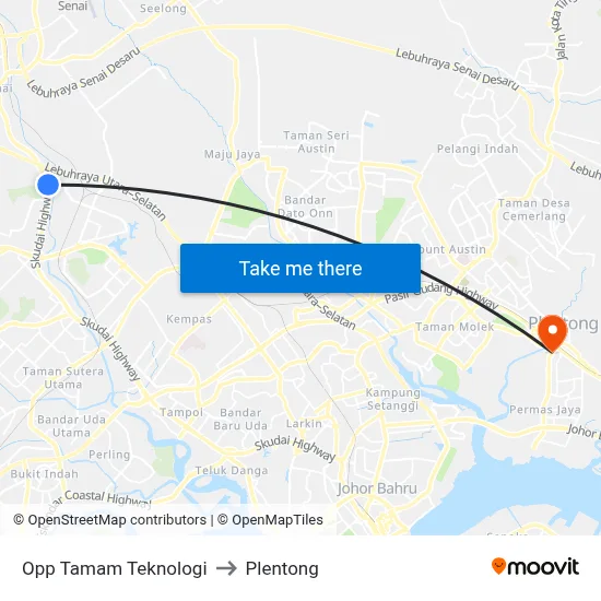 Opp Tamam Teknologi to Plentong map