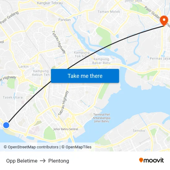 Opp Beletime to Plentong map