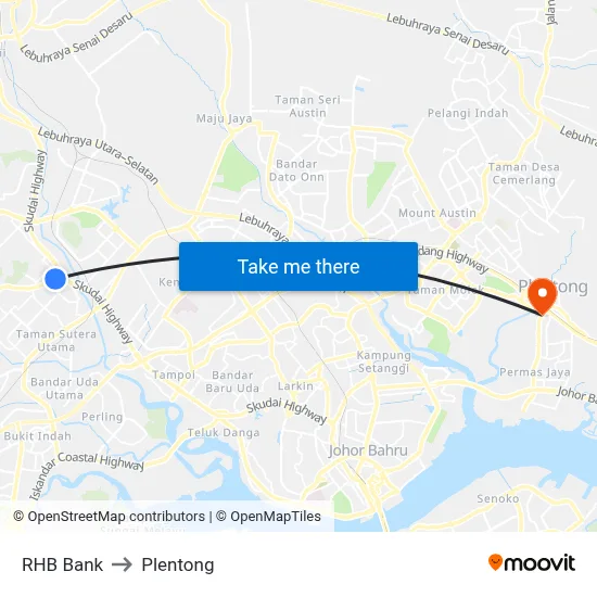 RHB Bank to Plentong map