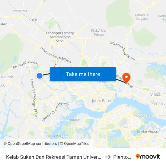 Kelab Sukan Dan Rekreasi Taman Universit to Plentong map