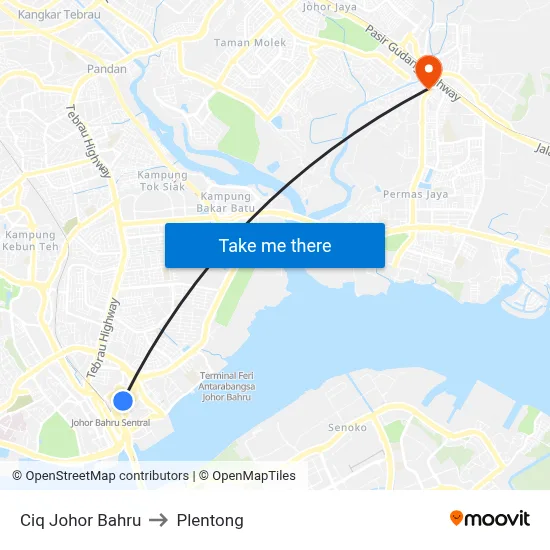 Ciq Johor Bahru to Plentong map