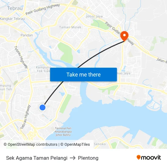 Sek Agama Taman Pelangi to Plentong map