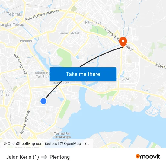 Jalan Keris (1) to Plentong map