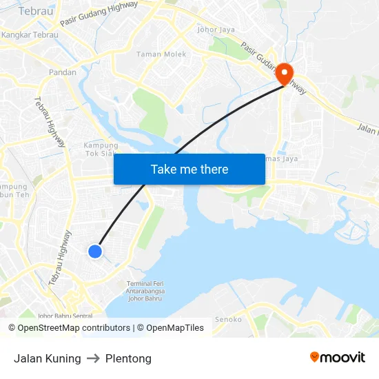 Jalan Kuning to Plentong map